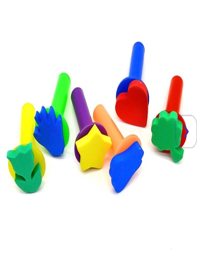 Brille Bee فرش طلاء إسفنجية من بريل بي، أشكال زهور، أدوات رسم فنية، طوابع جرافيتي يمكنك صنعها بنفسك لتعليم الأطفال في المراحل المبكرة (6 قطع بمقابض طوابع) - Image 1